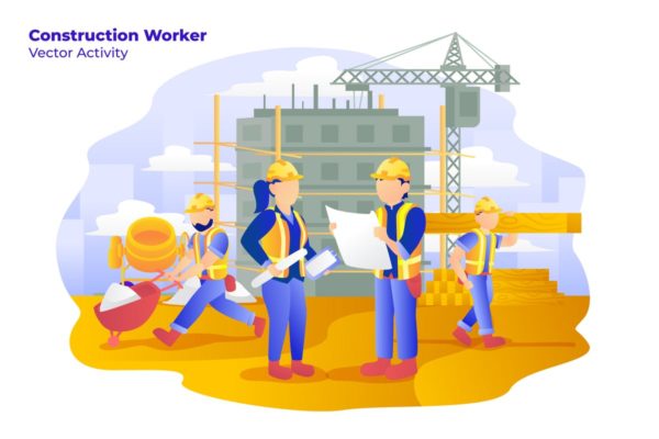建筑工人主题矢量插画设计素材 Construction Worker – Vector Illustration