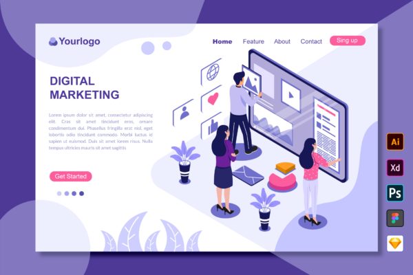 数字营销主题着陆页插画网站设计素材 Digital Marketing – Landing Page