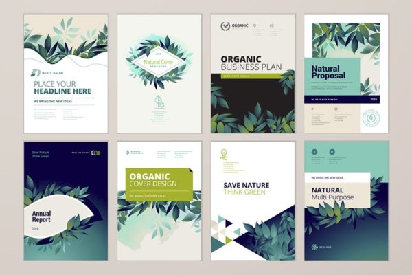 绿色自然主题年度报告宣传册封面设计模板v2 Brochure cover design and annual report templates