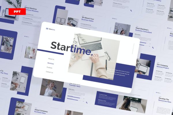 深蓝色主题商务报告PPT演示幻灯片模板  Startime Business – Powerpoint UP