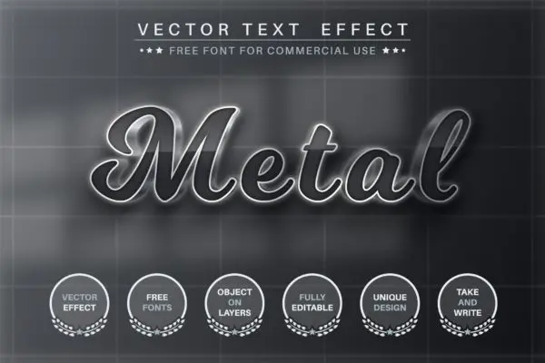 深色金属文字效果字体样式矢量素材 Dark metal – editable text effect, font style