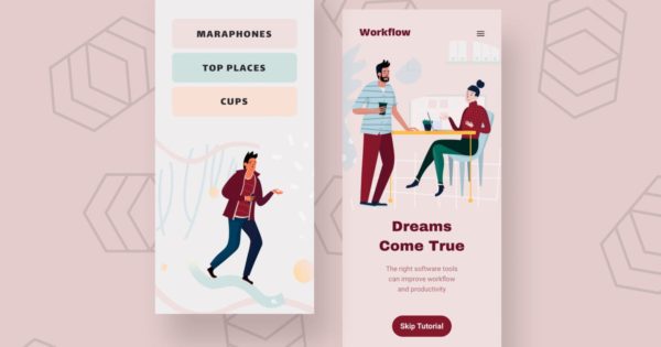 工作流程主题APP用户界面设计矢量插画素材 Workflow Mobile Interface illustrations
