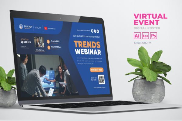 网络研讨会商业活动数字海报传单设计模板v20 Business Virtual Event Digital Poster Flyer