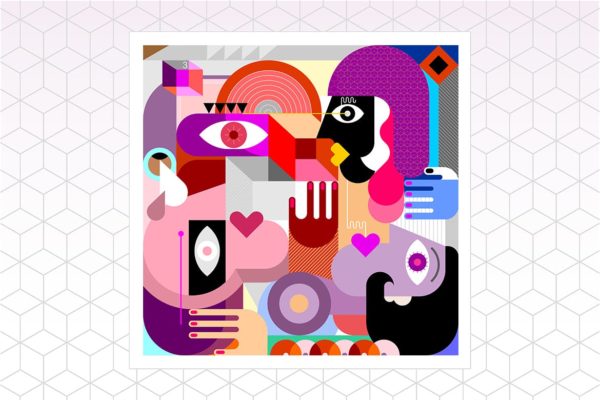 四人肖像抽象几何艺术矢量插画 Three People Abstract Art Vector Portrait