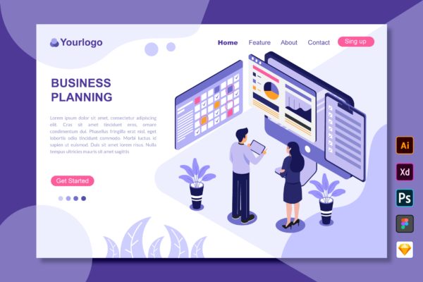 商业计划主题着陆页插画网站设计素材 Business Planing – Landing Page