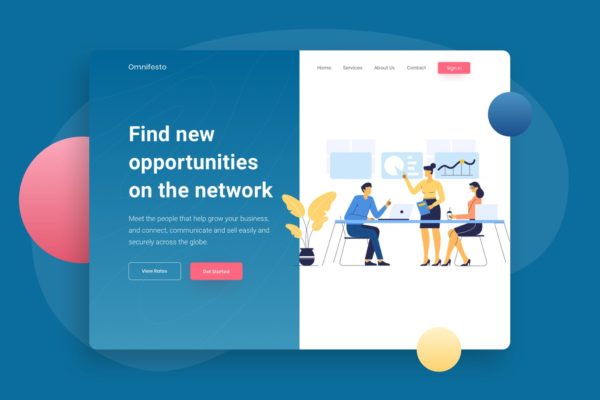 团队讨论网站着陆页插画设计模板 Teamwork Discussing Landing page Illustration