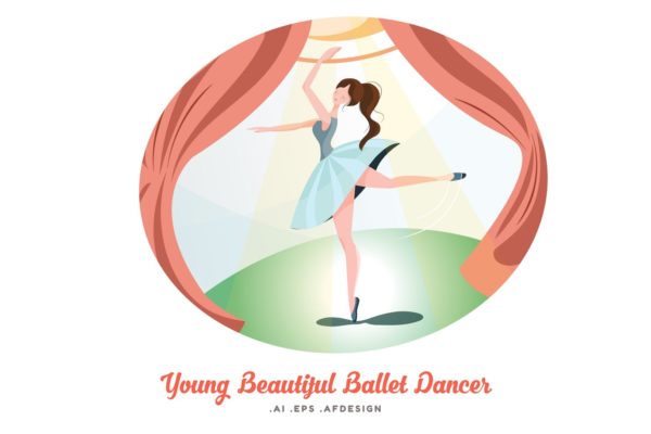 芭蕾舞演员矢量插画网站设计素材 Young Beautiful Ballet Dancer Vector Illustration