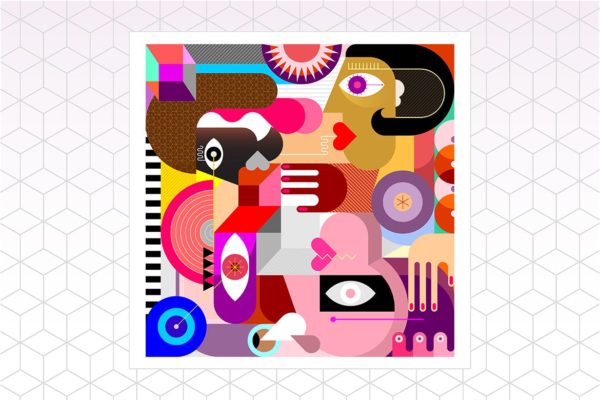 三人肖像抽象几何艺术矢量插画 Three People Abstract Art Vector Illustration