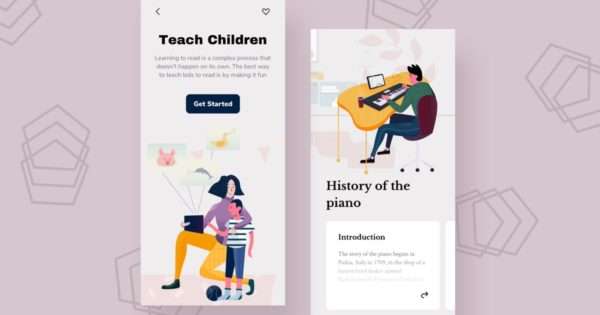 教学主题APP用户界面设计矢量插画素材 Teach Mobile Interface Illustrations