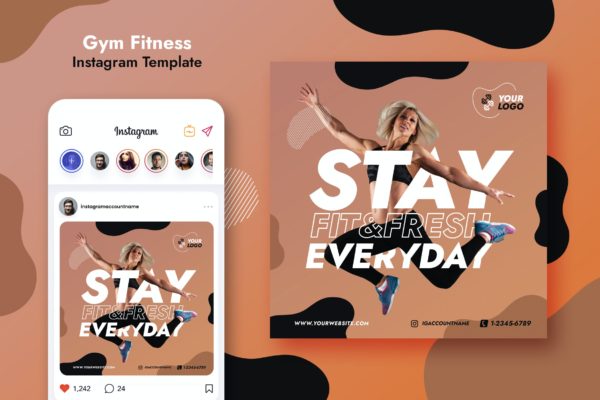 健身房健身广告设计Instagram社交模板v2 Gym Fitness Instagram Template