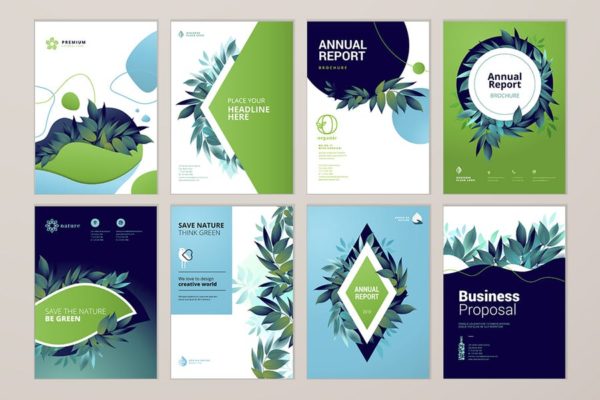 绿色自然主题年度报告宣传册封面设计模板v4 Brochure cover design and annual report templates