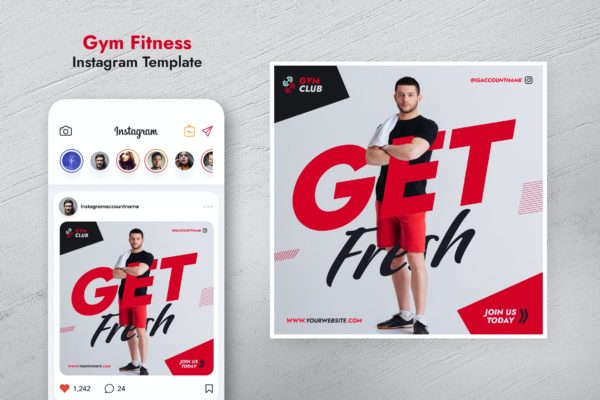 健身房健身广告设计Instagram社交模板v4 Gym Fitness Instagram Template