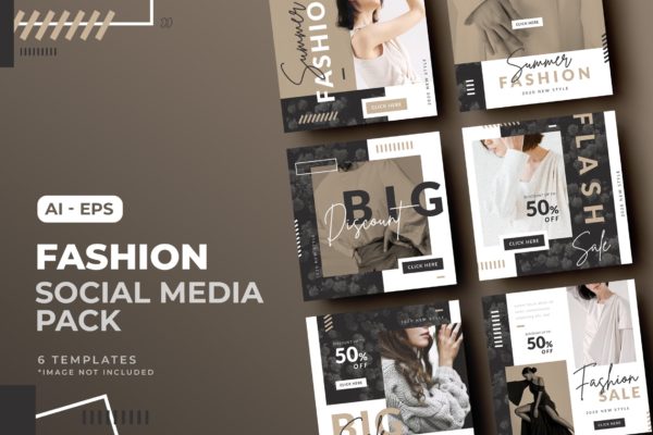 时尚品牌促销社交媒体帖子设计模板v6 Fashion Social Media Post Template