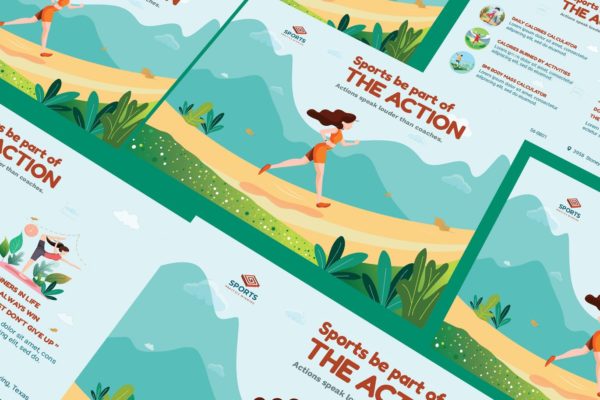 体育运动A5尺寸商业插画模板 Sport Activities A5 Business Illustration Template