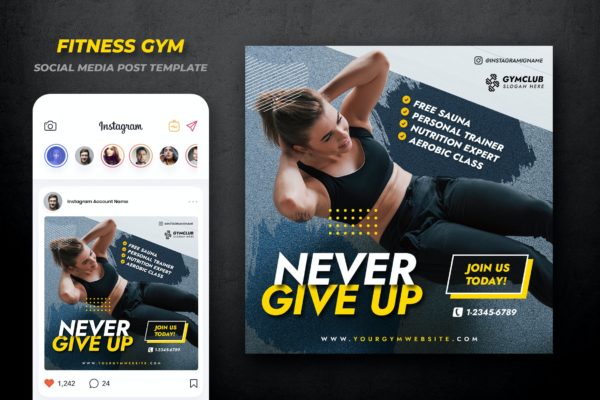 健身房健身广告Instagram社交媒体模板v9 Gym Fitness Social Media Template