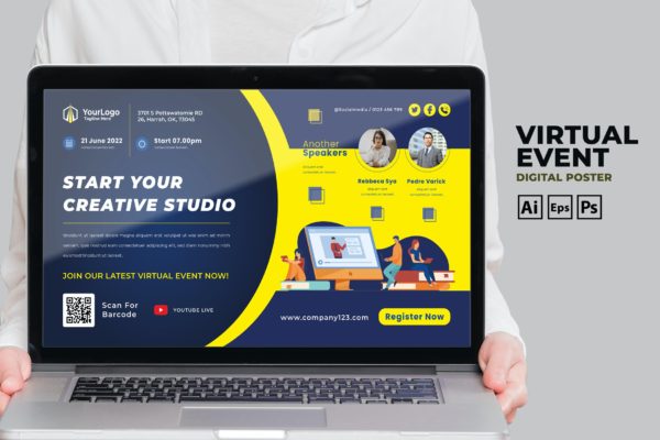创意工作室商业活动数字海报传单设计模板v17 Business Virtual Event Digital Poster Flyer