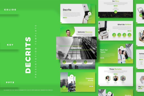 企业职位介绍PPT/Keynote/谷歌幻灯片三合一模板 Decrits – Presentation Template