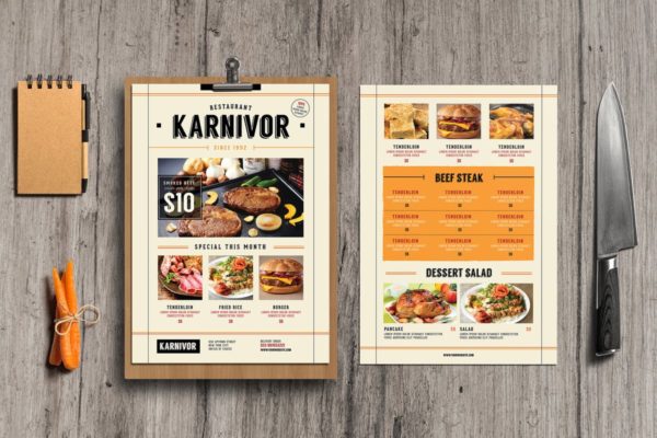 西餐厅菜单/宣传单设计模板 Restaurant Flyer Menu