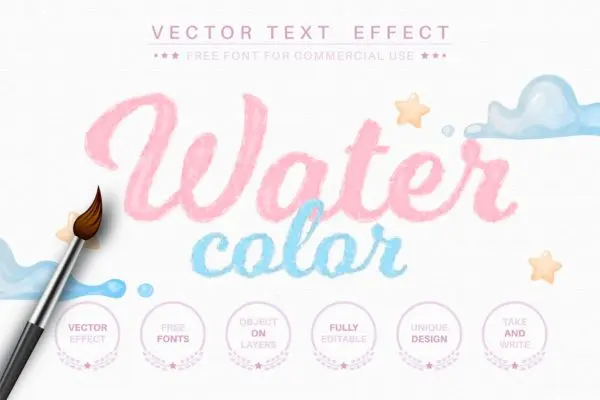 水彩文字效果字体样式矢量素材 Watercolor – editable text effect,  font style