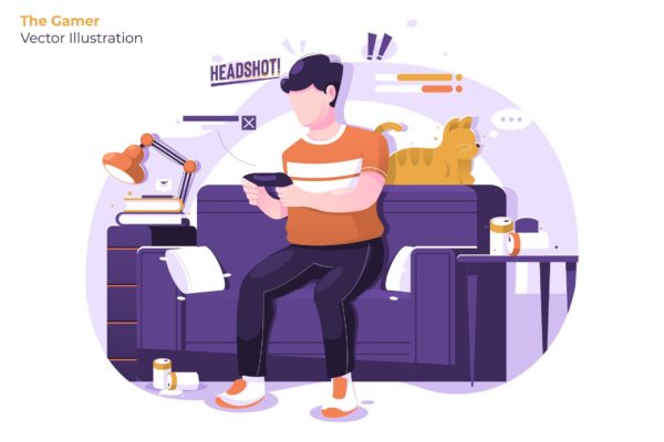 游戏玩家主题矢量插画设计素材 The Gamer – Vector Illustration