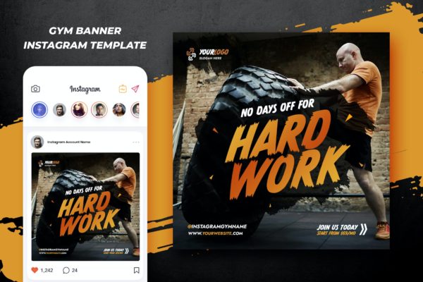 健身房健身广告设计Instagram社交模板v10 Gym Fitness Instagram Template