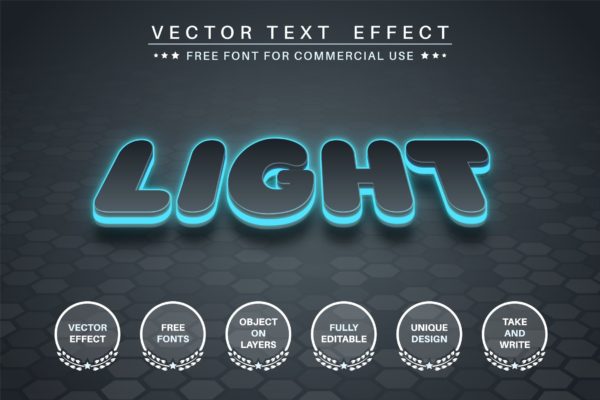 蓝色发光文字效果字体样式矢量素材 Blue flash – editable text effect,  font style