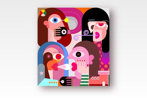 四人肖像抽象几何矢量插画 Four Persons Portrait vector illustration