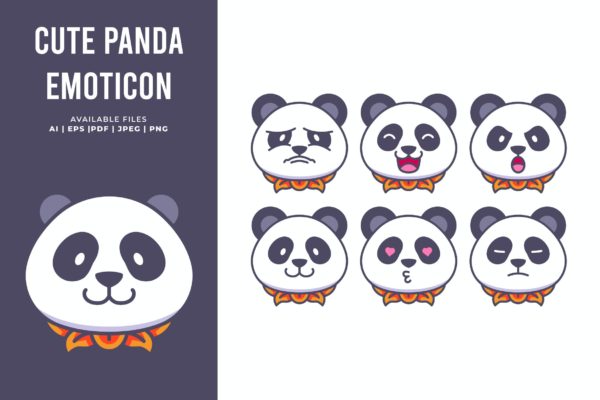 可爱的熊猫表情符号矢量插画素材 Cute Panda Emoticon