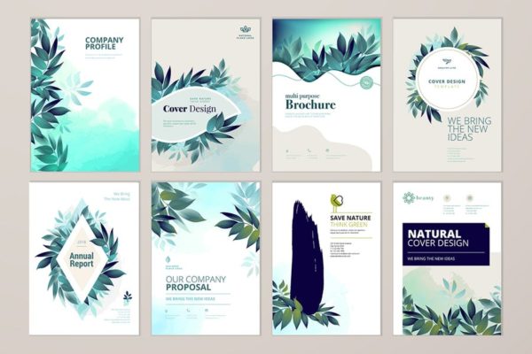 绿色自然主题年度报告宣传册封面设计模板v6 Brochure cover design and annual report templates