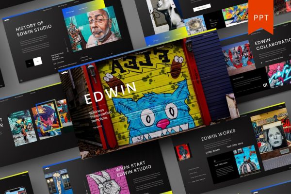 涂鸦艺术文化主题商业演示PPT模板 Edwin – Business PowerPoint Template