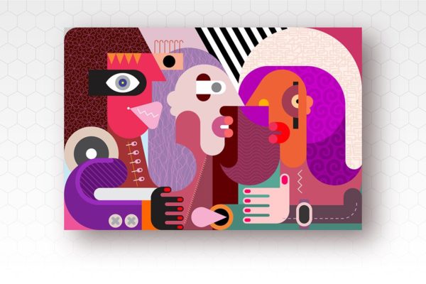 三人肖像抽象几何矢量插画 Three People Portrait vector illustration