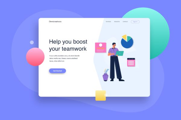 业务利润网站着陆页插画设计模板 Business Profit Chart Landingpage Illustration
