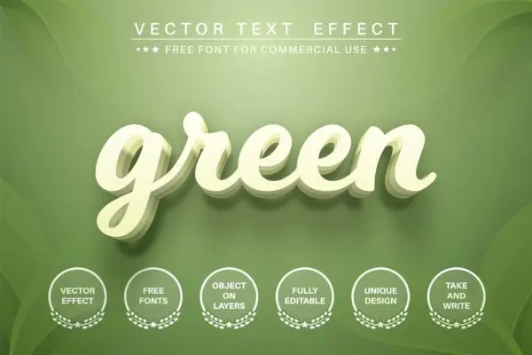 绿色分层文字效果字体样式矢量素材 Green leaf – editable text effect,  font style