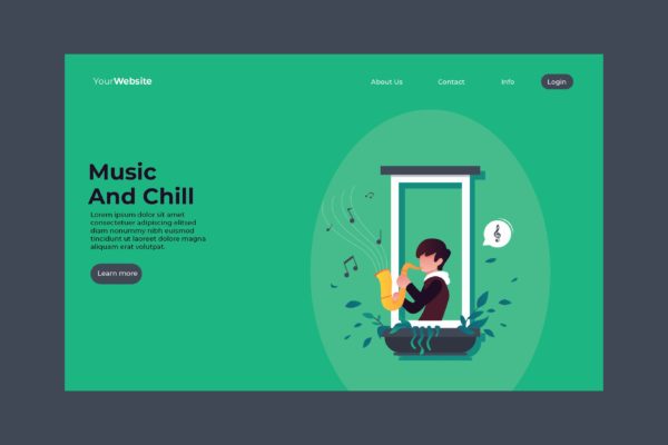 萨克斯音乐主题网站着陆页插画设计 Music And Chill