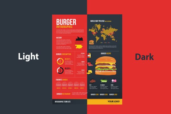 汉堡食品主题信息图表元素矢量素材集 Burger Infographic Chart Element Set