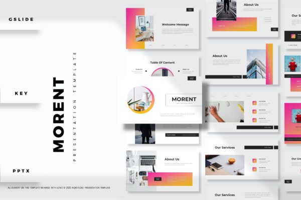 极简渐变配色PPT/Keynote/谷歌幻灯片三合一模板 Morent – Presentation Template