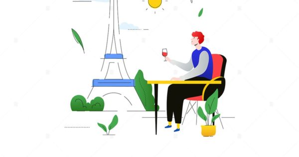 法国旅行扁平设计插画矢量素材 Visit France – illustration in flat design style