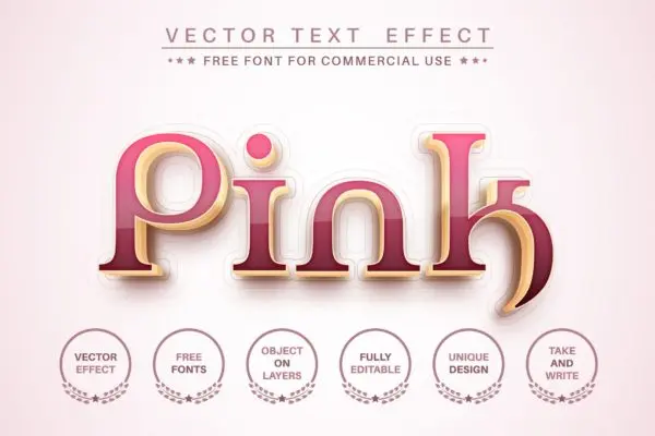 粉金文字效果字体样式矢量素材 Pink gold – editable text effect,  font style.