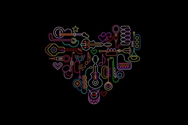 霓虹灯乐器设备心形插画 Musical Heart