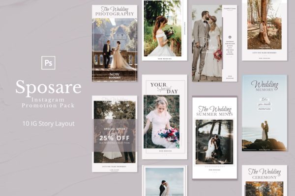 浪漫婚礼Instagram故事海报设计套装 Sposare – Instagram Story Pack