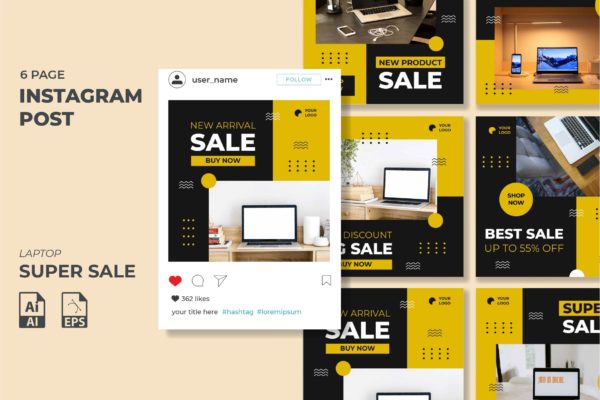 Instagram信息流社交贴图设计模板v32 Instagram Feed Template vol. 32