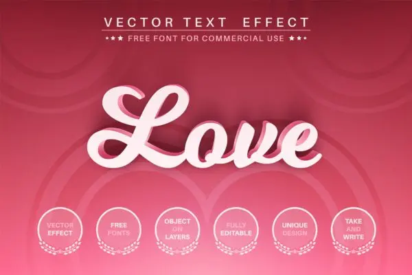 粉色情人节文字效果字体样式矢量素材 Pink love – editable text effect,  font style
