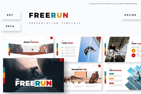 极限运动PPT/Keynote/谷歌幻灯片三合一模板 Free Run – Presentation Template