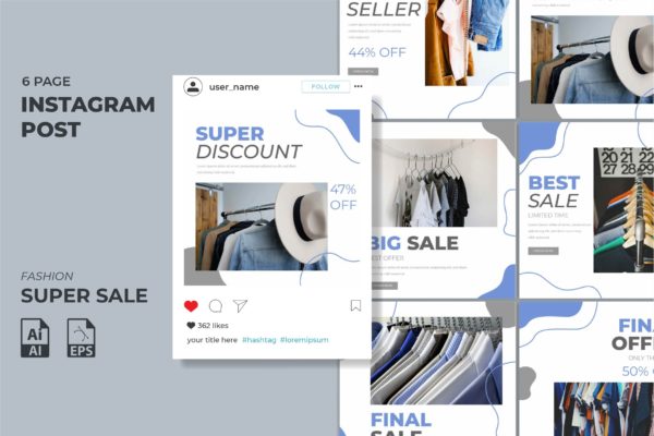 Instagram信息流社交贴图设计模板v24 Instagram Feed Template vol. 24