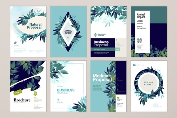 绿色自然主题年度报告宣传册封面设计模板v5 Brochure cover design and annual report templates