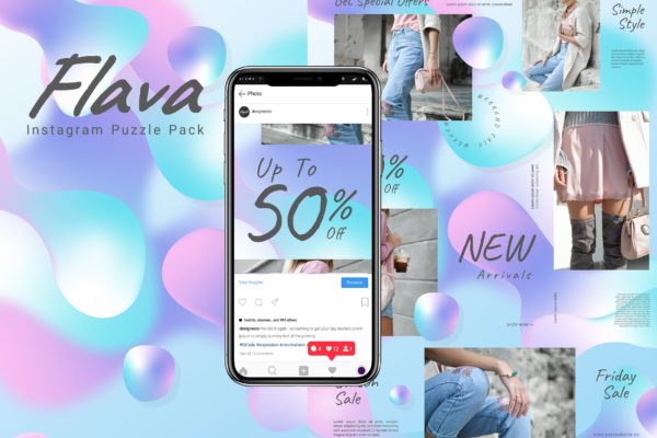 全息渐变时尚设计Instagram拼图模板套装v9 Flava – Instagram Puzzle Pack