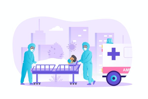 新冠患者场景UI插画矢量图素材 Coronavirus Patient is Hospitalized Scene