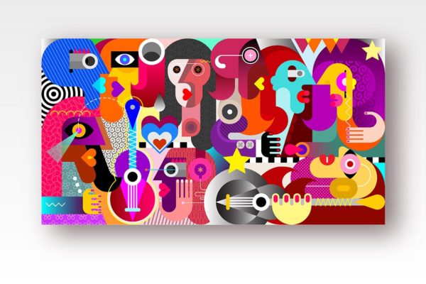 音乐节人物抽象几何艺术矢量插画 Group of People at a Music Festival	vector artwork