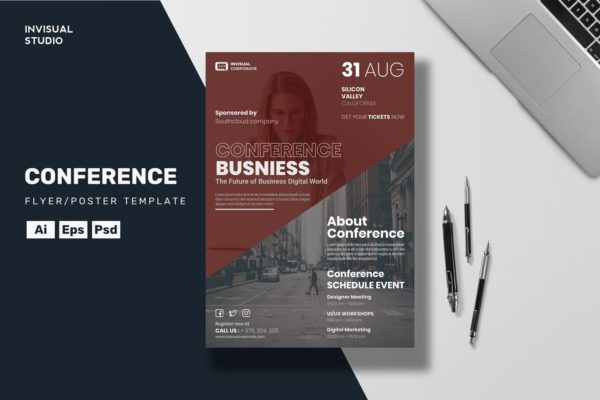 会议业务宣传单设计模板 Conference Business – Flyer Template