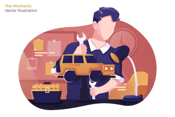 汽车维修主题矢量插画设计素材 The Mechanic – Vector Illustration